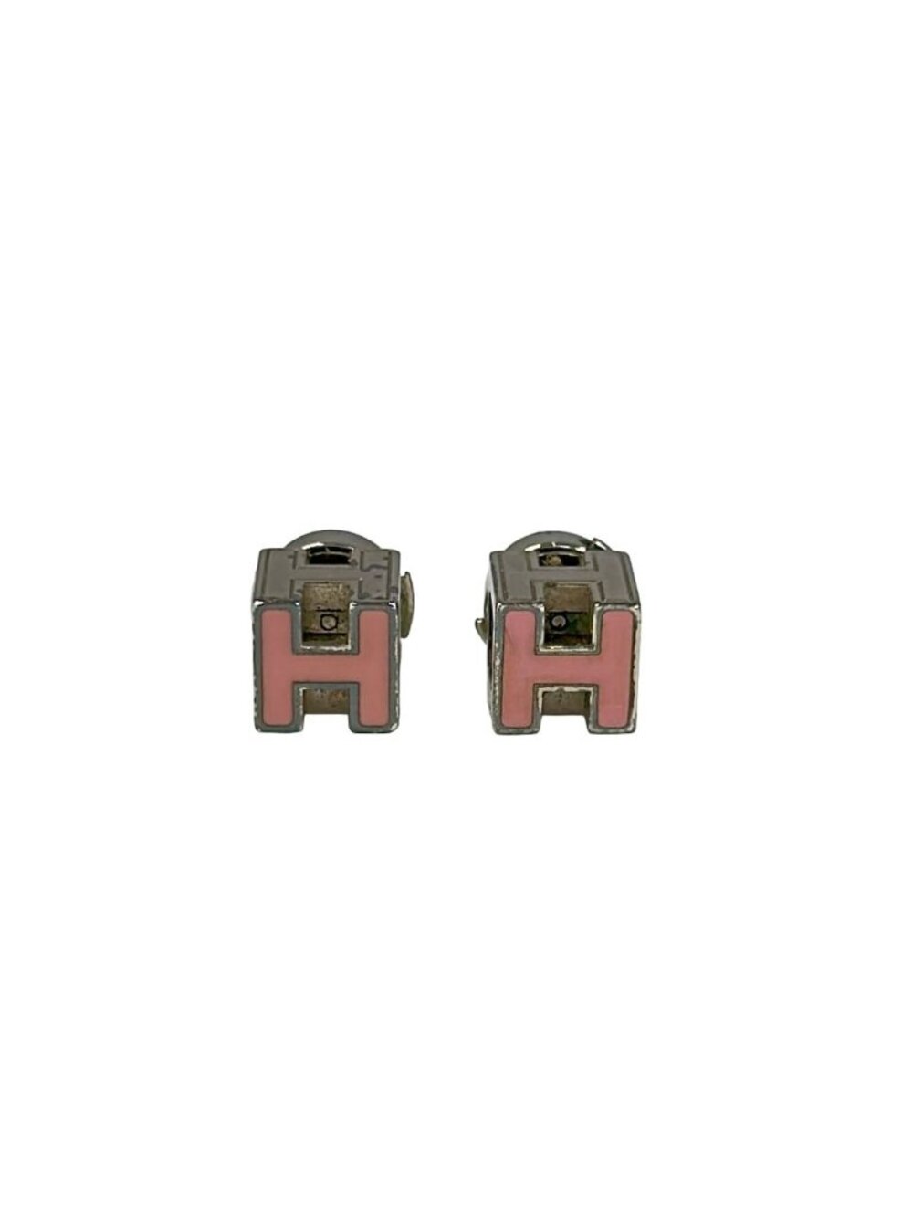 Hermes Earrings Cage D'h Silver Pink
